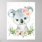 Poster Aquarelle Adorable Koala Blush Pink Floral Wall (Devant)