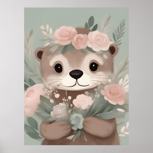 Poster Aquarelle adorable Otter Boho (Devant)