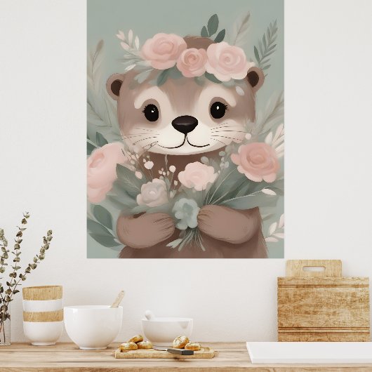 Poster Aquarelle adorable Otter Boho (Cuisine)
