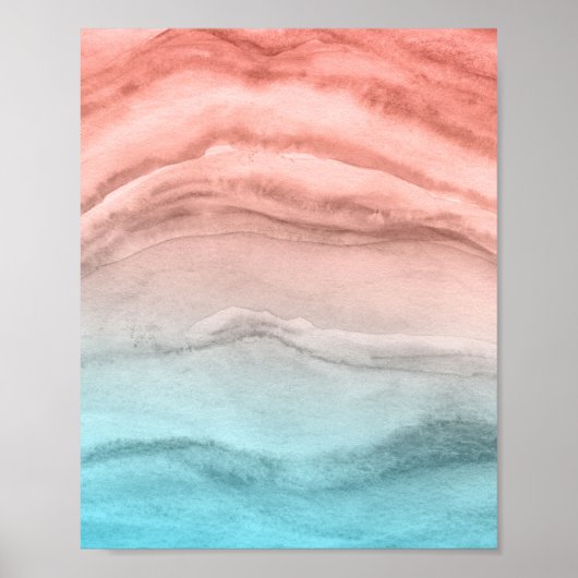 Poster Aquarelle Agate Abstrait dans les couleurs de plag (Devant)