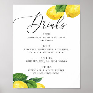 Poster Aquarelle agrumes jardin citron mariage bar boisso