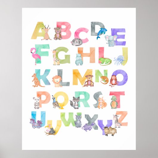 Poster Aquarelle Alphabet Animaux (Devant)