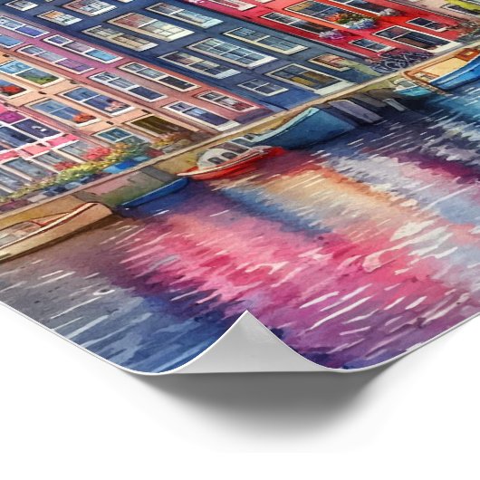 Poster Aquarelle Amsterdam Pays-Bas (Coin)