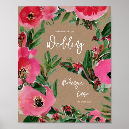 Poster Aquarelle Anemone Cardstock Mariage Bienvenue (Devant)