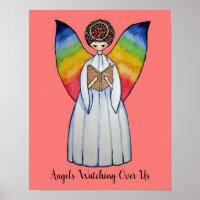 Aquarelle Angel Avec Arcs-En-Ciel Lire Un Livre