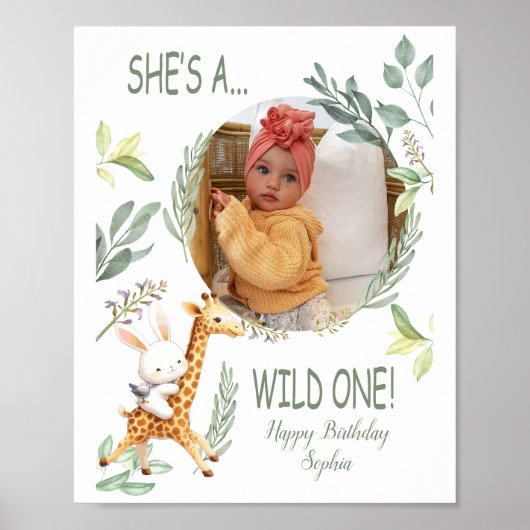 Poster aquarelle Animal bébé fille premier anniversaire m (Devant)