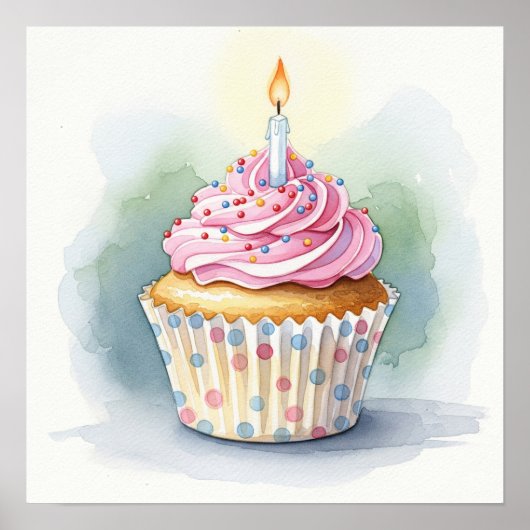 Poster Aquarelle Anniversaire Cupcake Print (Devant)