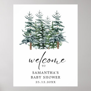 Poster Aquarelle Arbre de Noël Baby shower d'hiver