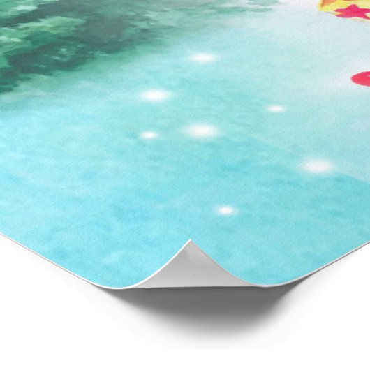 Poster Aquarelle Arbre de Noël décoré (Coin)