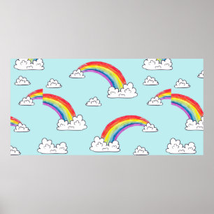 Poster Aquarelle arc-en-ciel et nuages motif sans soudure