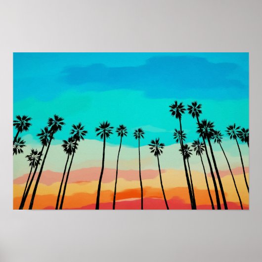 Poster Aquarelle arc-en-ciel Palm Tree (Devant)