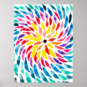 Poster Aquarelle arc-en-ciel spirale abstraite