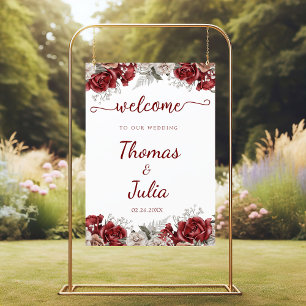 Poster Aquarelle argentée Bourgogne Mariage Floral Bienve