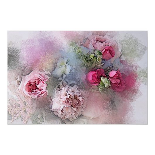Poster Aquarelle Art Élégant Moderne Fleurs Roses (Devant)