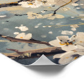 Poster Aquarelle Art Peint Oiseau dans l'arbre Fleurs bla (Coin)