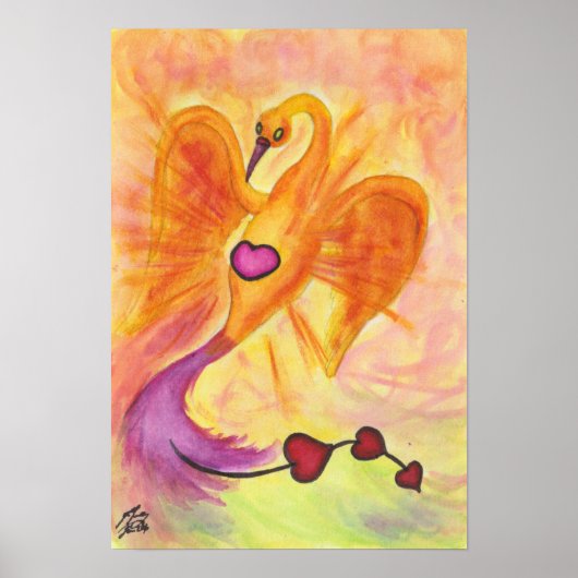 Poster Aquarelle art phoenix coeur amour symbole liberté (Devant)