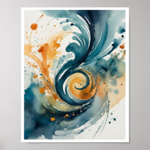 Poster aquarelle artefacts tourbillons abstraits éclabous