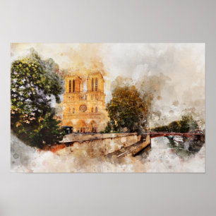 Poster Aquarelle artistique de la cathédrale Notre-Dame d