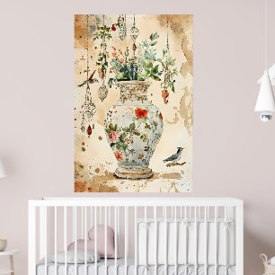 Poster Aquarelle artistique d'un vase décoratif ancien