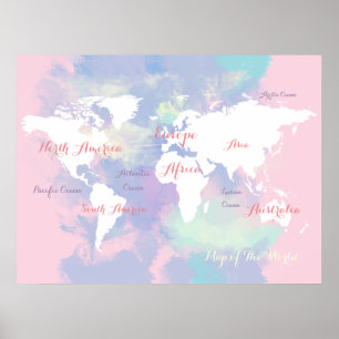 Poster aquarelle atlas . carte du monde géographique