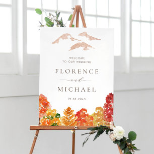 Poster Aquarelle Automne Bois Mariage de automne Bienvenu