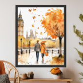 Poster Aquarelle Automne Romance à Londres