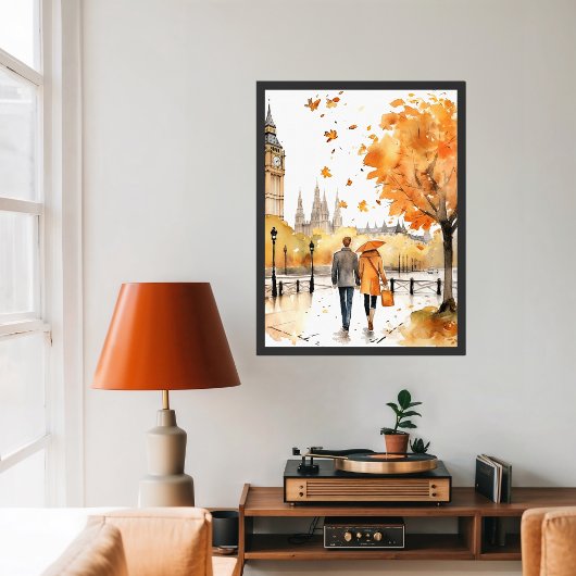 Poster Aquarelle Automne Romance à Londres