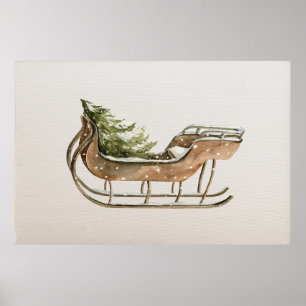 Poster Aquarelle avec arbre de Noël Imprimable