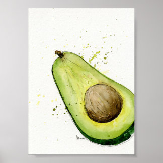 Poster Aquarelle Avocado art cuisine
