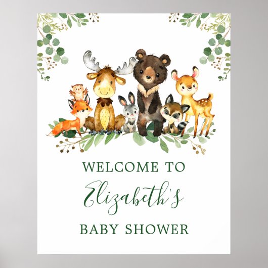 Poster Aquarelle Baby shower des animaux de bois (Devant)