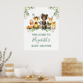 Poster Aquarelle Baby shower des animaux de bois (Cuisine)