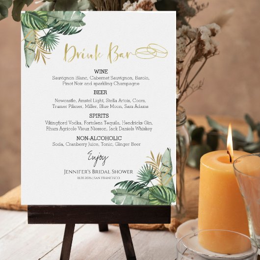 Poster Aquarelle Bachelorette Tropicale Boissons Menu Sig