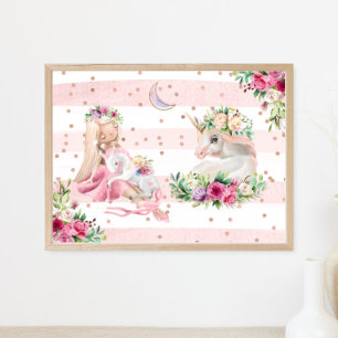 Poster Aquarelle Ballerina et Unicornes