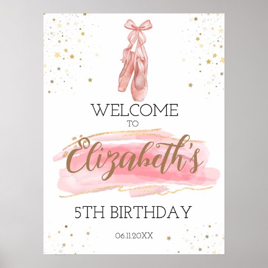 Poster Aquarelle Ballerina fête d'anniversaire Bienvenue (Devant)