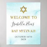 Poster Aquarelle bat mitzvah Pastel Blue Gold Welcome<br><div class="desc">Aquarelle bat mitzvah Pastel Blue Gold Welcome Poster</div>