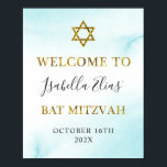 Poster Aquarelle bat mitzvah Pastel Blue Gold Welcome<br><div class="desc">Aquarelle bat mitzvah Pastel Blue Gold Welcome Poster</div>