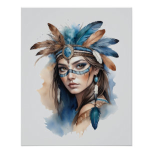 Poster Aquarelle Beauté tribale : Esprit d'art bohème