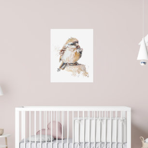 Poster Aquarelle Bébé Bruant avec Plumes rouillées