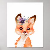 Poster Aquarelle Bébé Fox Cub Nourriture Décor Enfant Flo (Devant)