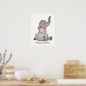 Poster Aquarelle Bébé mou Eléphant Avec Blush & fleurs (Cuisine)