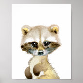 Poster Aquarelle Bébé Raccoon Bois Pépinière Enfant (Devant)