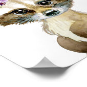 Poster Aquarelle Bébé Raccoon Bois Pépinière Floral (Coin)