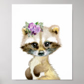 Poster Aquarelle Bébé Raccoon Bois Pépinière Floral (Devant)