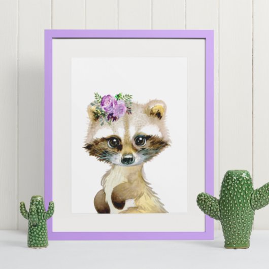 Poster Aquarelle Bébé Raccoon Bois Pépinière Floral