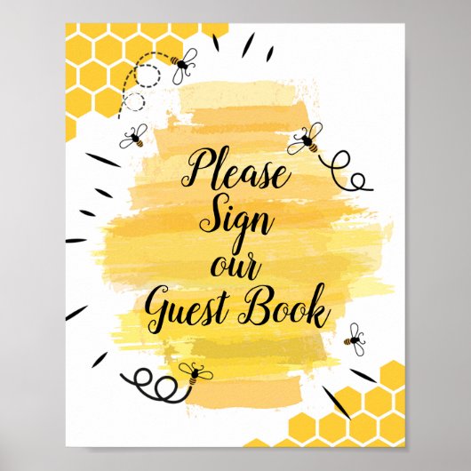 Poster Aquarelle Bee Signez notre livre d'hôtes (Devant)