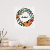 Poster Aquarelle Belle couronne Citrouille avec feuille (Cuisine)