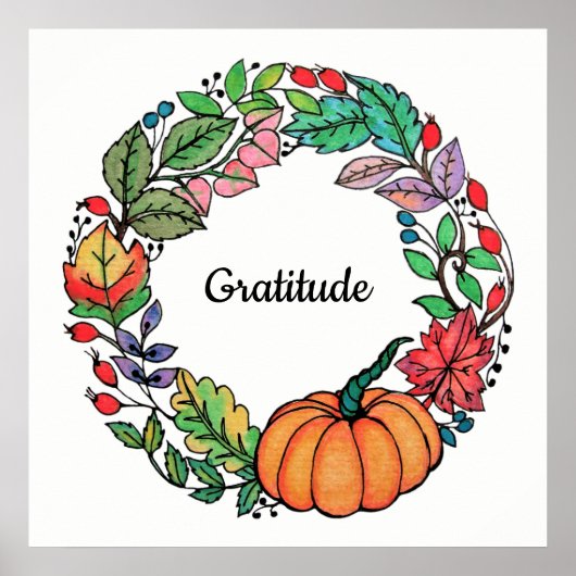 Poster Aquarelle Belle couronne Citrouille avec feuille (Devant)