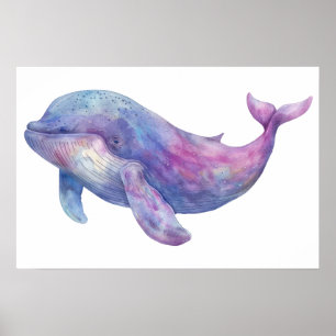 Poster Aquarelle Béluga Petite baleine
