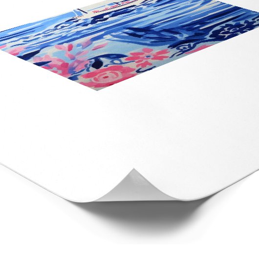 Poster Aquarelle Blanc Bateaux à voile Bleu Eaux Rose Flo (Coin)