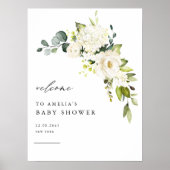 Poster Aquarelle Blanc Hydrangea et Baby shower Rose (Devant)
